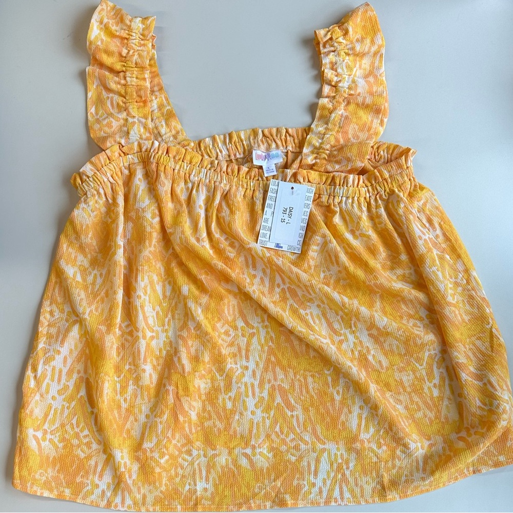 NWT Lularoe Daisy ruffle strap tank top yellow size L
